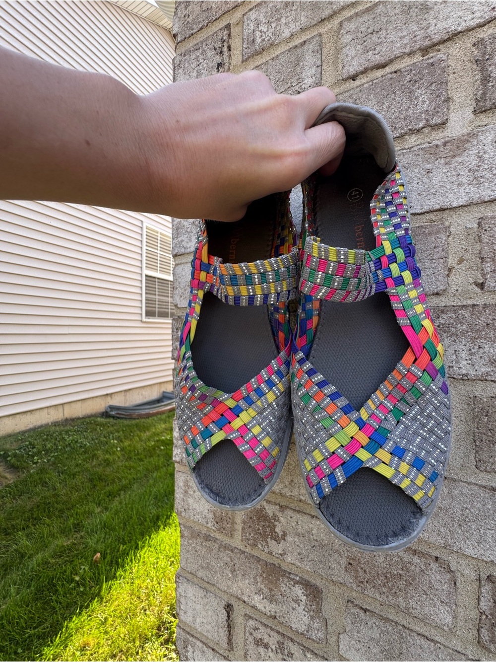bernie mev. Multicolor Woven Mary Jane Sandals with Gray Base